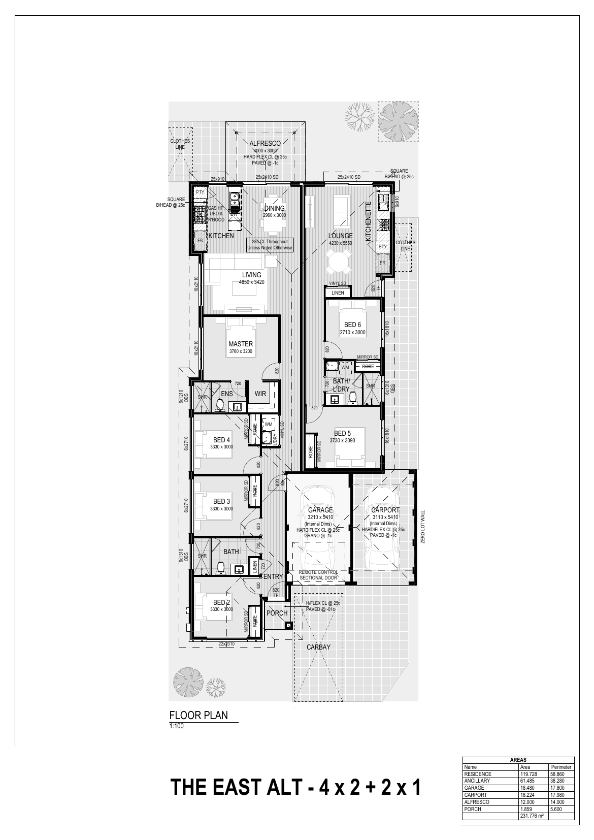 Floor plan of THE EAST ALT dual key home showing the main four-bedroom residence beside a self-contained two-bedroom ancillary dwelling on one title