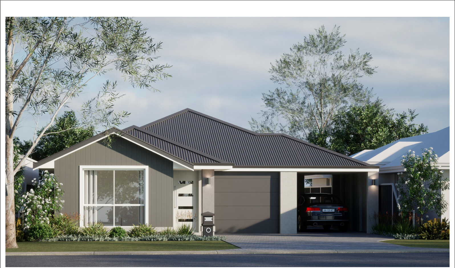 Street view of a contemporary single-storey Perth dual key home with a main residence and a self-contained secondary dwelling under one roofline